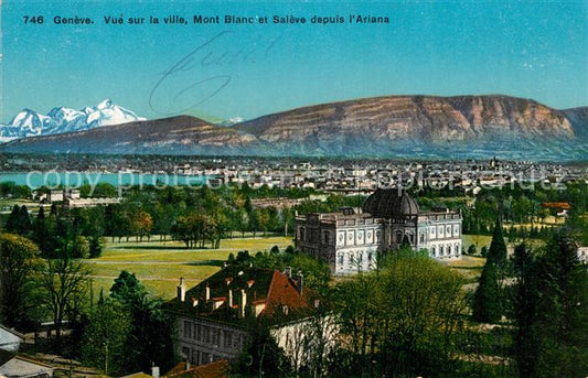 12994652 Geneve GE Vue sur la ville Mont Blanc et Salève depuis l'Ariana Geneve