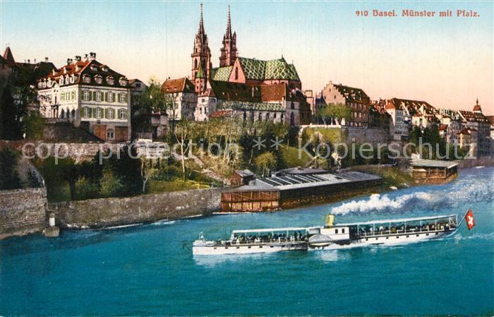 12994686 Basel BS Muenster mit Pfalz Rhein Dampfer Basel BS