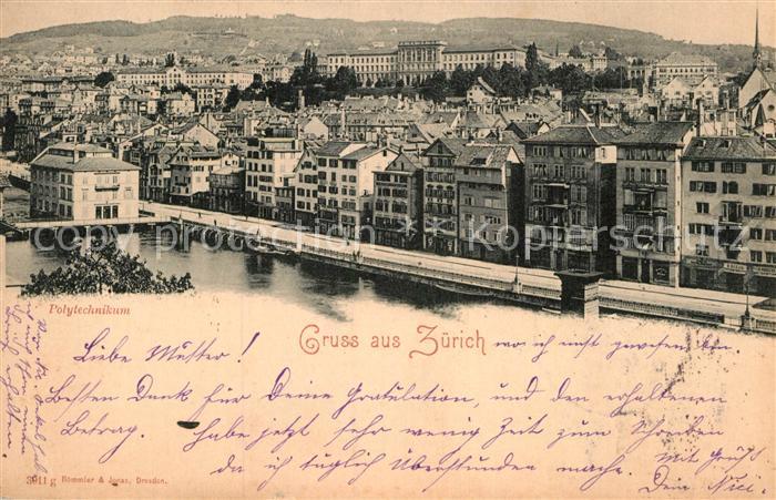 12995087 Zuerich ZH Panorama de la ville Partie de la maison de l'école polytechnique Limmat Zuer