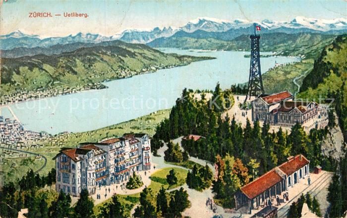 12995092 Zuerich ZH Uetliberg hôtel de montagne restaurant tour d'observation Zuerichsee Alpe