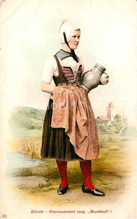 12995096 Zuerich ZH Jeune femme avec cruche d'eau costumes traditionnels Knoaueramt dit Burefeufi