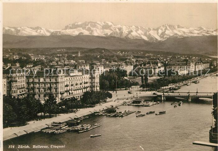 12996524 Zuerich ZH Bellevue Utoquai Limmat Alpenpanorama Zuerich