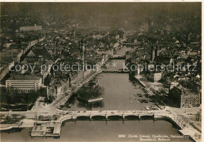 13002837 Zuerich ZH Limmat Quaibruecke Nationalbank Bauschaenzli Bellevue Fliege