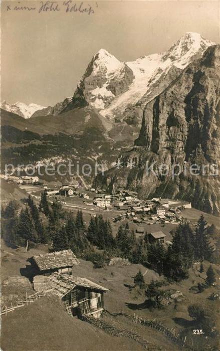 13014186 Muerren BE Panorama mit Eiger und Moench Berner Alpen Fliegeraufnahme M