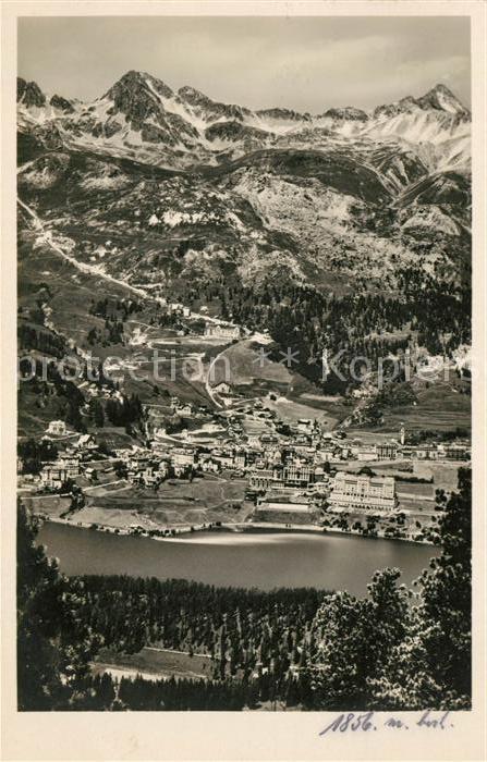 13014188 St Moritz GR Vue terrain de sports d'hiver et lac St Moritz Alpes St. Mo