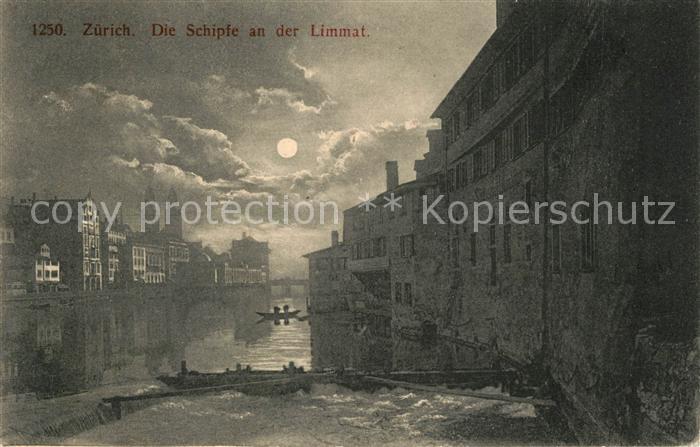 13113949 Zuerich ZH Die Schipfe an der Limmat im Mondschein Zuerich