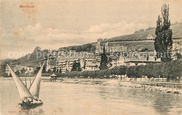 13114107 Montreux VD Ansicht vom Genfersee aus Segelboot Montreux