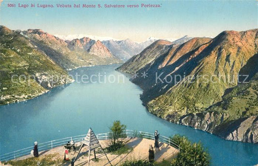 43115399 Lago di Lugano TI Veduta dal Monte San Salvatore verso Porlezza