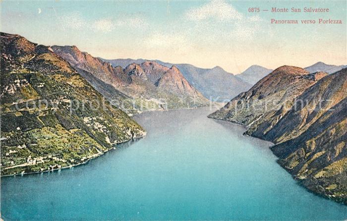 43115401 Lago di Lugano TI Monte San Salvatore Panorama verso Porlezza