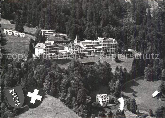 11630385 Knoblisbuehl Sanatorium Walensstadtberg Fliegeraufnahme Wappen