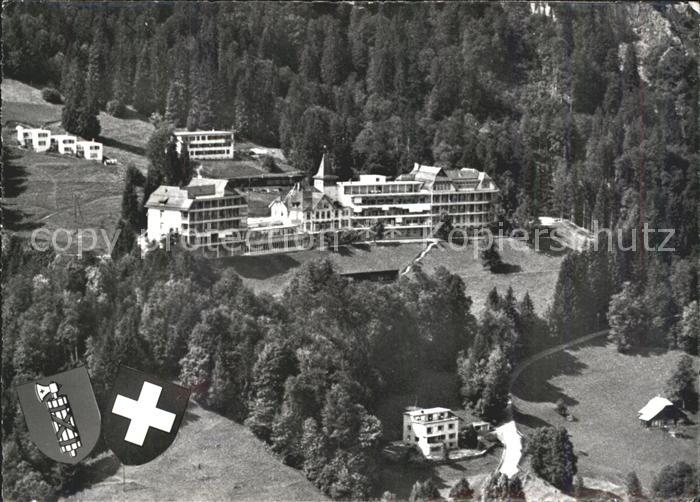 11630387 Knoblisbuehl Sanatorium Walenstadtberg Fliegeraufnahme Wappen