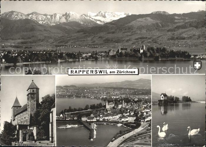 11626517 Rapperswil SG Gesamtansicht mit Alpenpanorama Zuerichsee Hafen Schloss