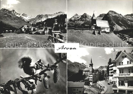 11632447 Arosa GR Ortsansicht Kirche Eichhoernchen Hotel Schweizerhof