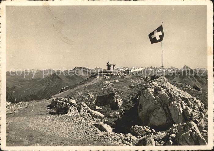 11632506 Arosa GR Weisshorngipfel Schweizer Flagge