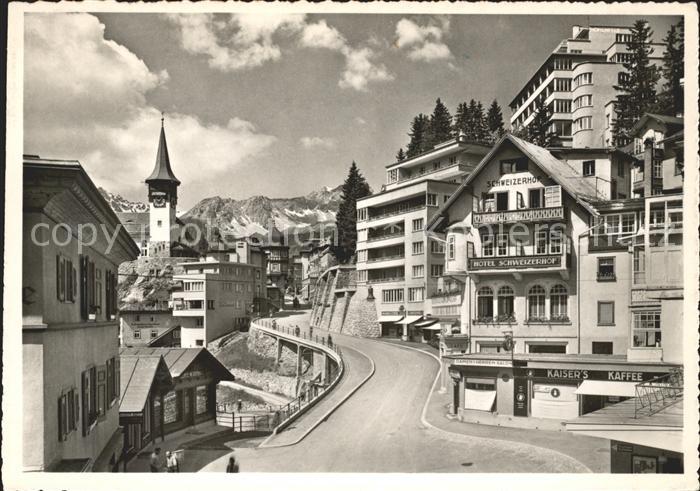 11632525 Arosa GR Strassenpartie Kirche Hotel Schweizerhof