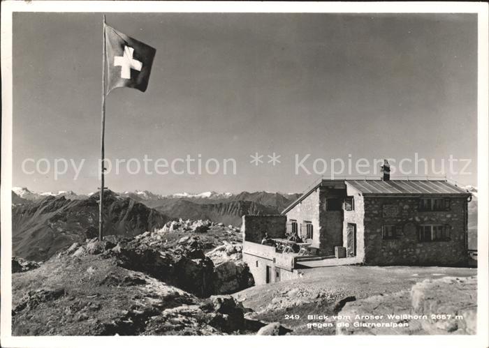 11632530 Arosa GR Hoernlihuette Schweizer Flagge