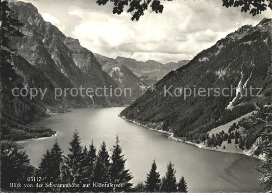 11631588 Glarus GL Panorama Blick von der Schwammhoehe auf Kloentalersee