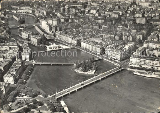 11631676 Geneve GE Ile Rousseau et les ponts vue aerienne