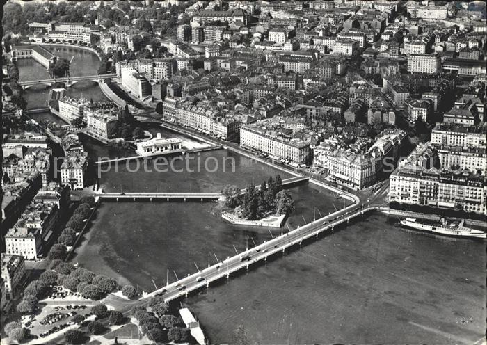 11631690 Geneve GE Ile Rousseau et les ponts vue aerienne