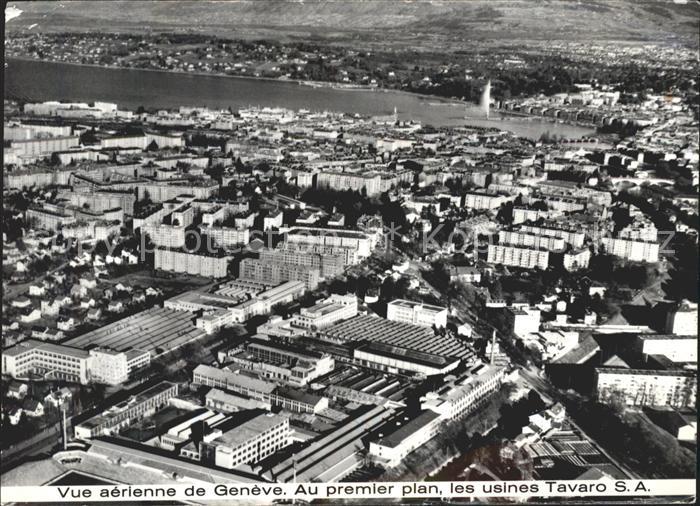 11631705 Geneve GE Vue aerienne avec Usines Tavaro Jet d Eau Wahrzeichen