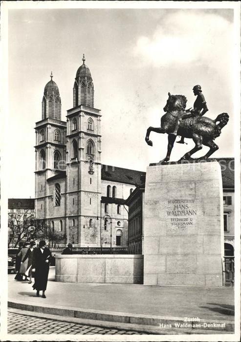 11635098 Zuerich Hans Waldmann Denkmal Reiterstandbild Kirche