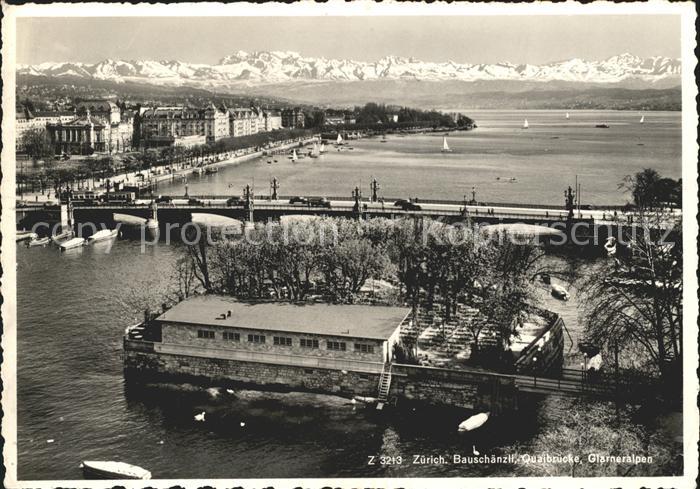 11635102 Zuerich Bauschaenzli an der Limmat Quaibruecke Glarner Alpen