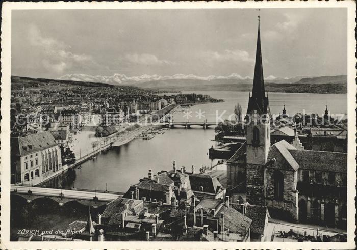 11635104 Zuerich Limmat Bruecken Kirche Alpenpanorama