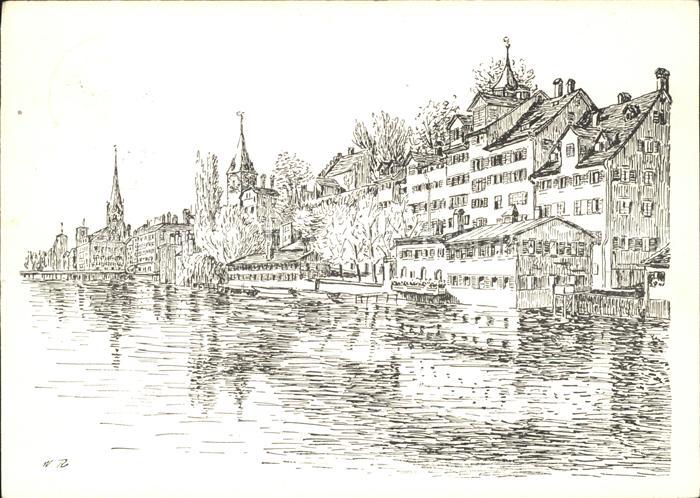 11635110 Zuerich Quartier Schipfe an der Limmat Kuenstlerkarte