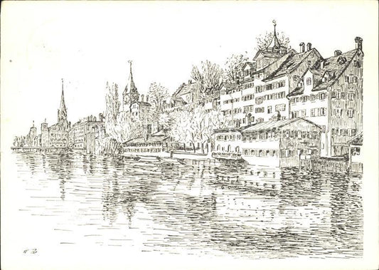 11635110 Zuerich Quartier Schipfe an der Limmat Kuenstlerkarte