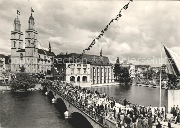 11635114 Zuerich Jubilaeumsfeier 600 Jahre Bund der Eidgenossen Bruecke Kirche