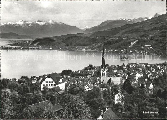 11635171 Richterswil Ortsansicht mit Kirche Zuerichsee Alpenpanorama