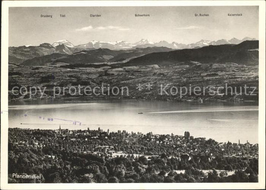 11635232 Pfannenstiel Staefa Panorama Zuerichsee mit Alpen Hotel Hochwacht