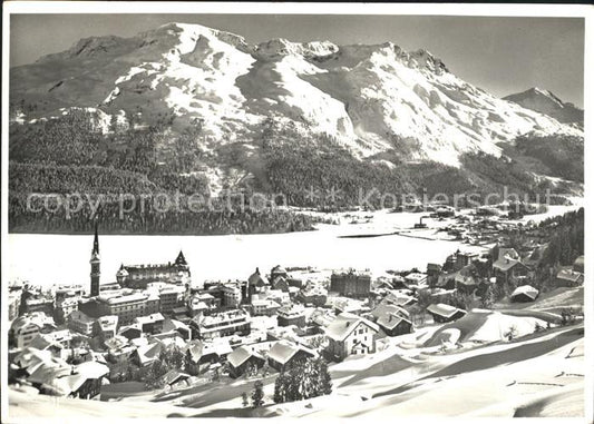 11635280 St Moritz GR Panorama Dorf und Bad Moritzersee Piz Rosatsch Wintersport