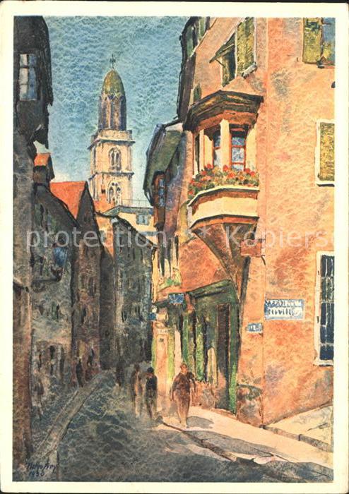 11635756 Zuerich Oberdorf mit Grossmuenster Kuenstlerkarte Aquarell Hugo Frey Ku