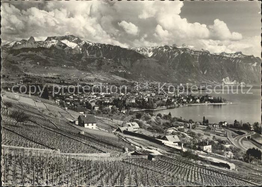 11644150 Vevey VD Vue panoramique et les Alpes vaudoises Lac Leman