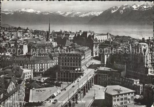 11644224 Lausanne VD Vue sur le Grand Pont depuis la Tour Bel Air Lac Leman Alpe