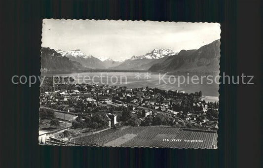 11644302 Vevey VD Vue generale Lac Leman et les Alpes