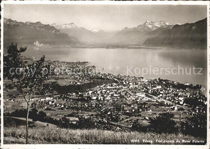 11644413 Vevey VD Vue depuis Mont Pelerin Lac Leman et les Alpes Dents du Midi