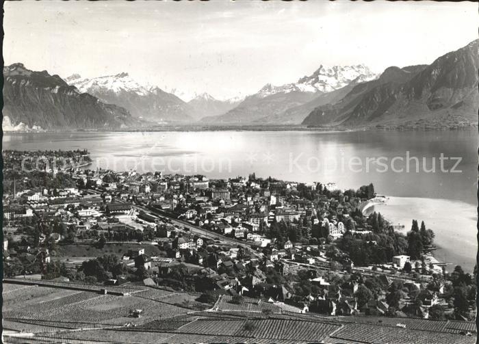 11644500 Vevey VD Vue generale Lac Leman et Dents du Midi