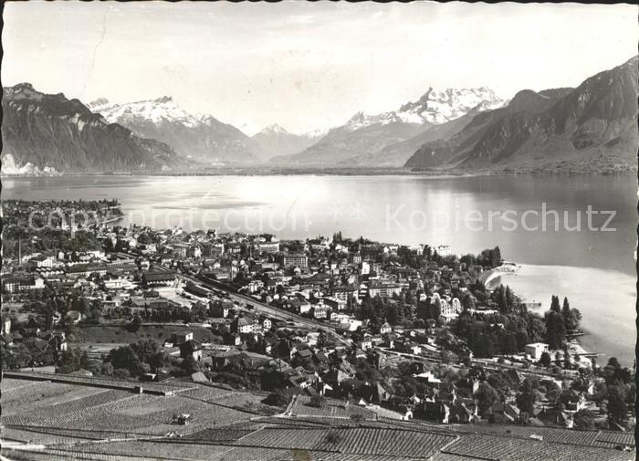 11644503 Vevey VD Vue generale Lac Leman et Dents du Midi