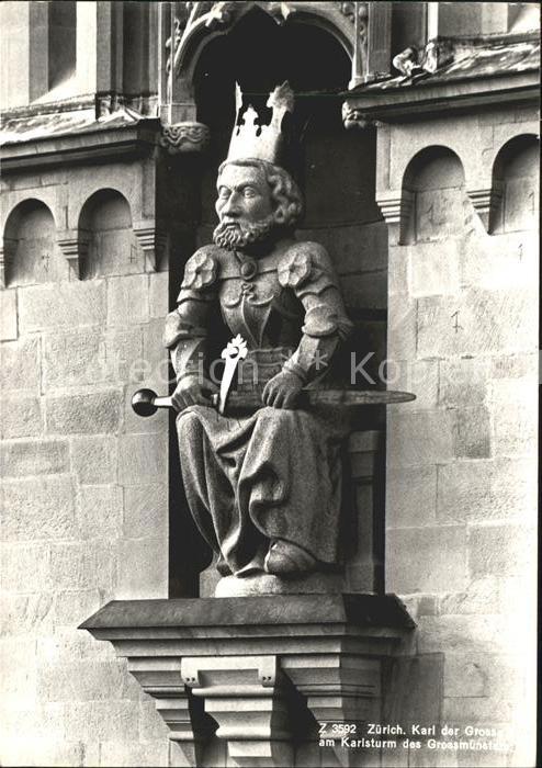 11640837 Zuerich Skulptur Karl der Grosse am Karlsturm Grossmuenster