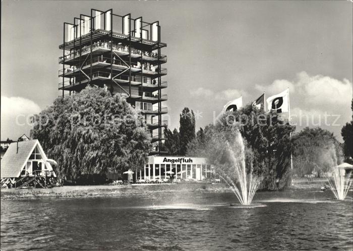 11640868 Zuerich Saffa Wohnturm Restaurant Angelfluh Wasserspiele