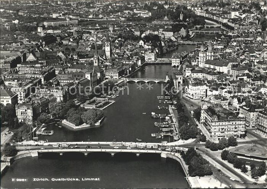 11640957 Zuerich Quaibruecke mit Blick auf die Limmat Fliegeraufnahme