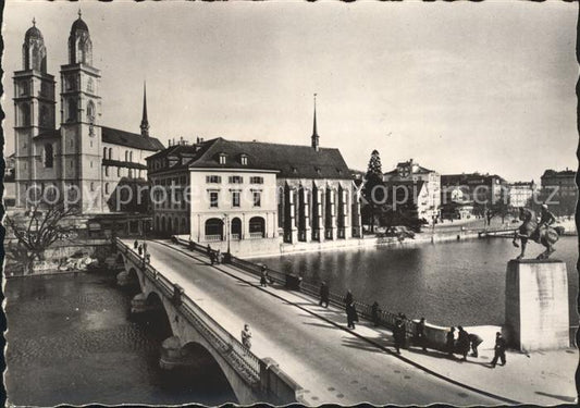 11650009 Zuerich Hemhausbruecke mit Waldmannsdenkmal und Grossmuenster