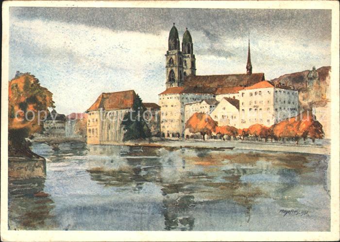 11650084 Zuerich Grossmuenster mit Wasserkirche Aquarell