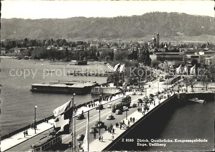 11657572 Zuerich Quaibruecke Kongressgebaeude Enge Uetliberg Autos Busse Strasse