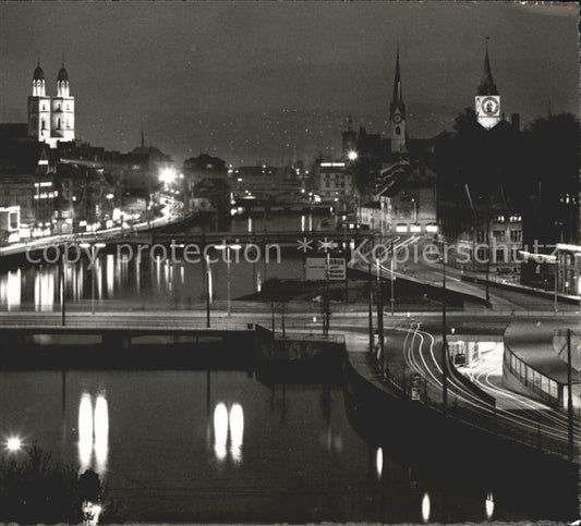 11657773 Zuerich Bruecken und Kirchen bei Nacht