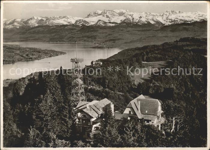 11657841 Uto Kulm Fliegeraufnahme Grossrestaurant Uetliberg Zuerichsee Alpen