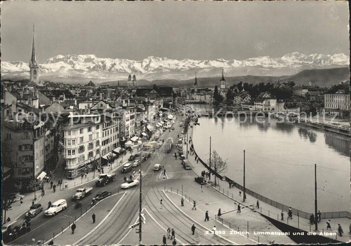 11657853 Zuerich Limmatquai und Alpen