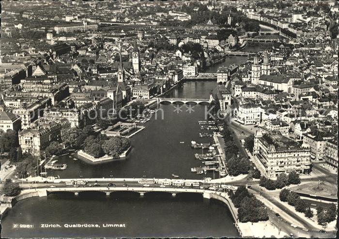 11657899 Zuerich Fliegeraufnahme Quaibruecke Limmat